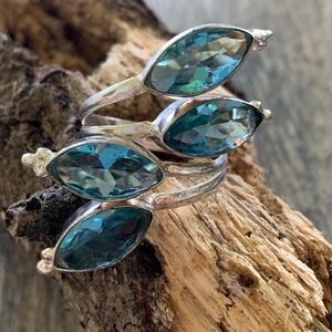 Aquamarine gemstone Bypass Silver 925 ring sz 9